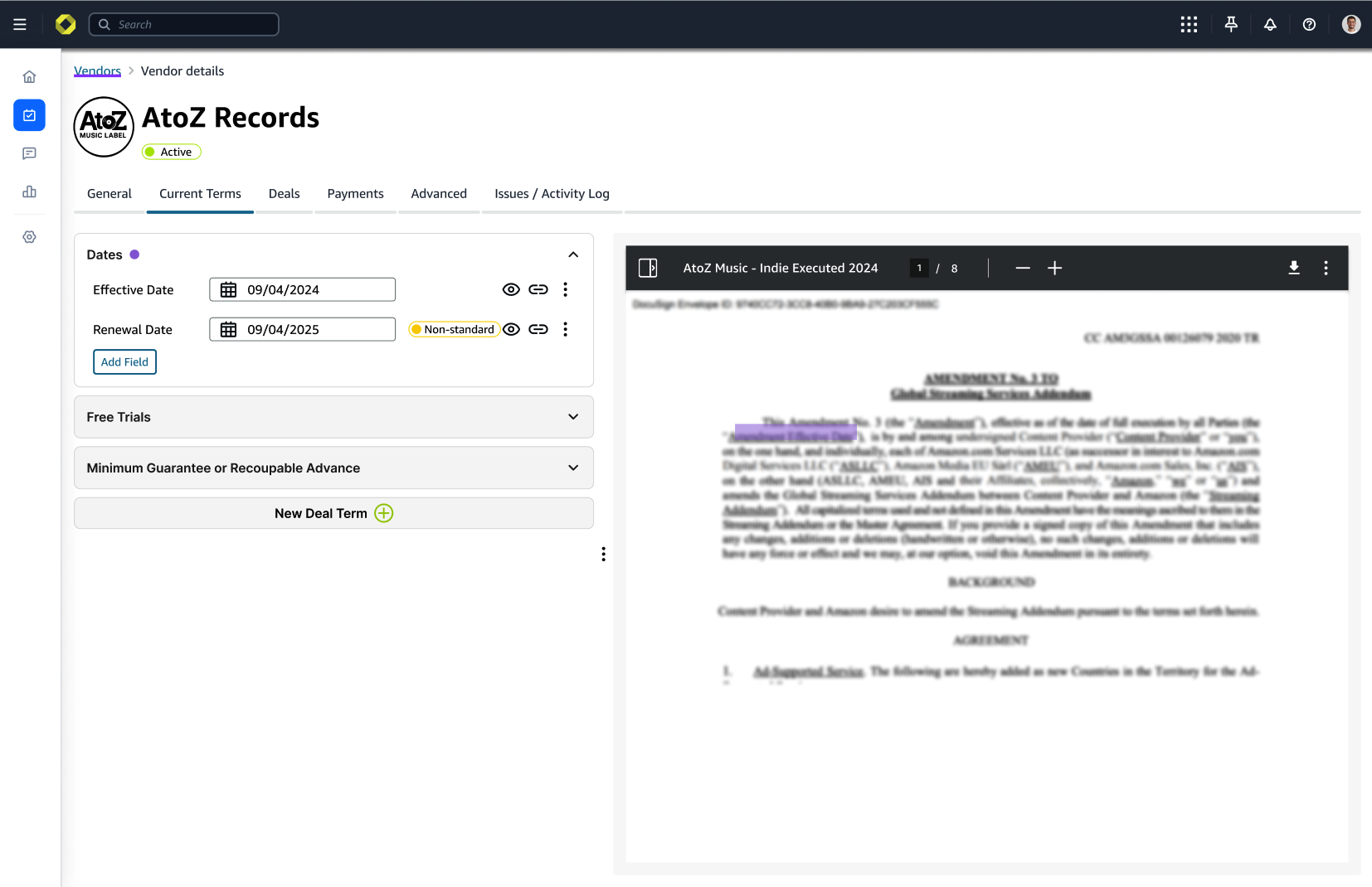 Contract Intelligence UI - Detail View